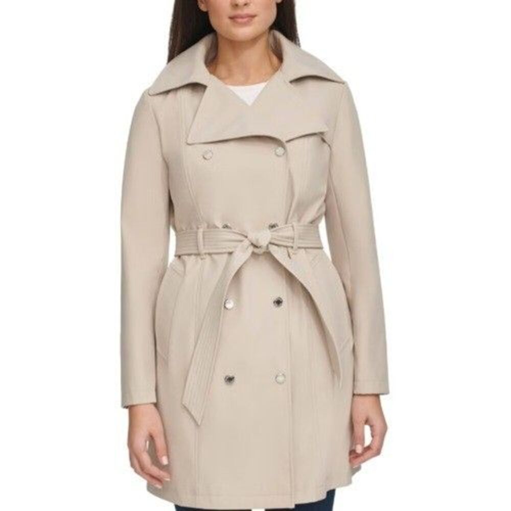 Calvin Klein Womens Trench Coat Medium Ivory NWT Removable Hood Water Resistant